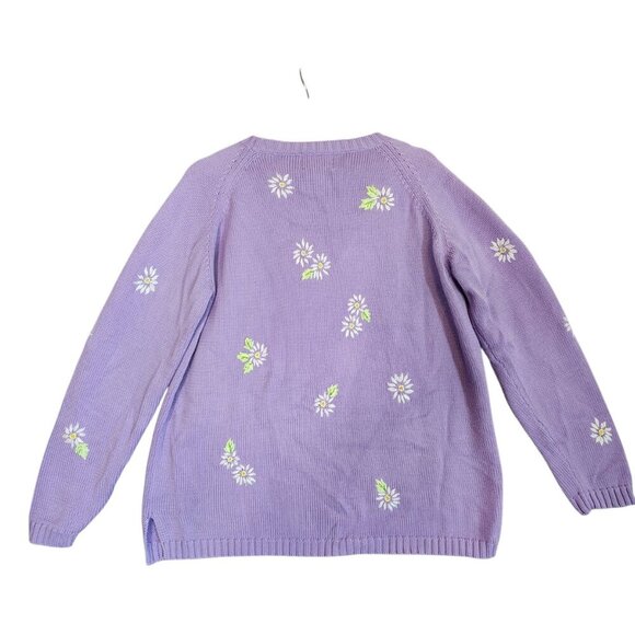Quacker Factory Daisy Knit Sweater Large Lavender Purple Cottagecore - Picture 2 of 8